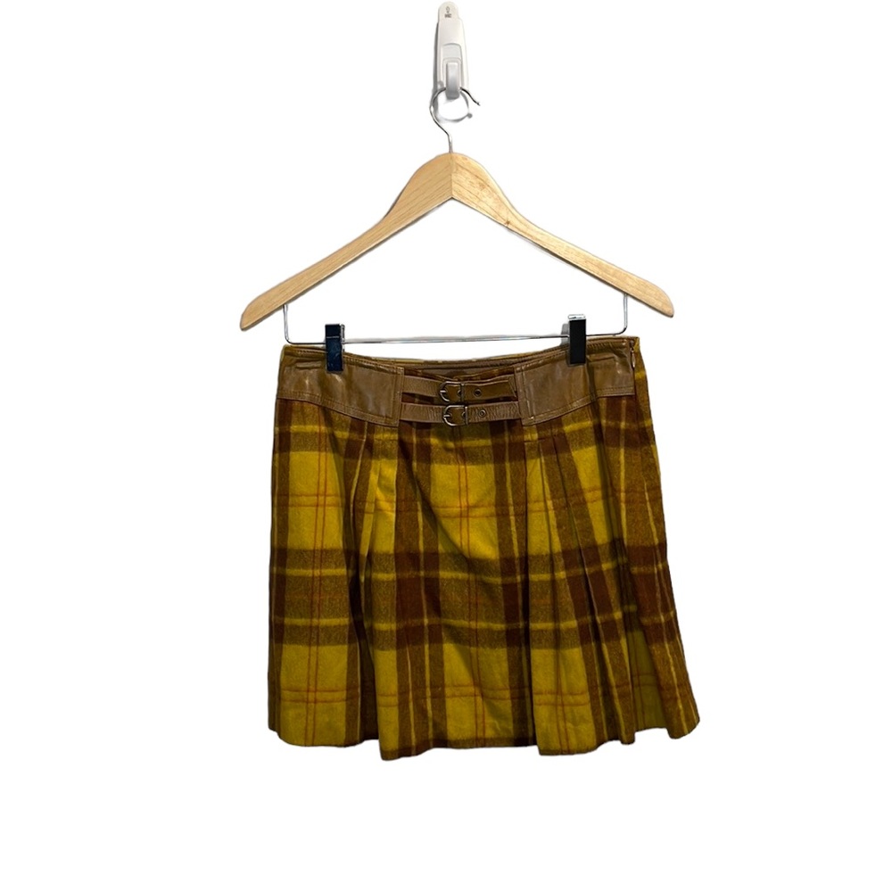 Cynthia Steffe Wool Plaid Leather Belted Mini Skirt